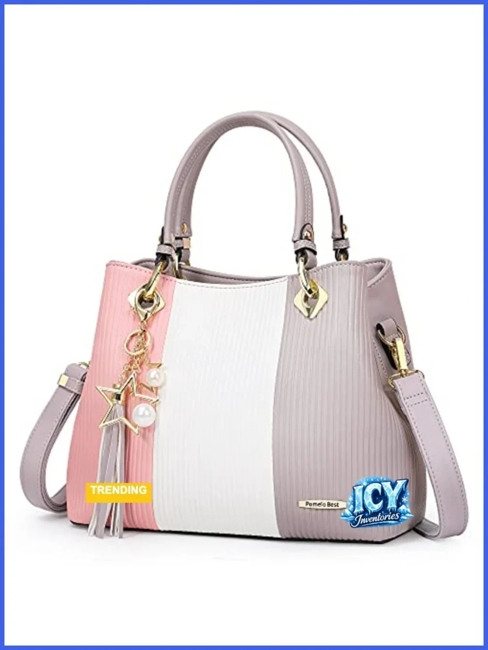 Top Handle PU Leather Satchel Handbag with 8 Pockets, Adjustable Crossbody